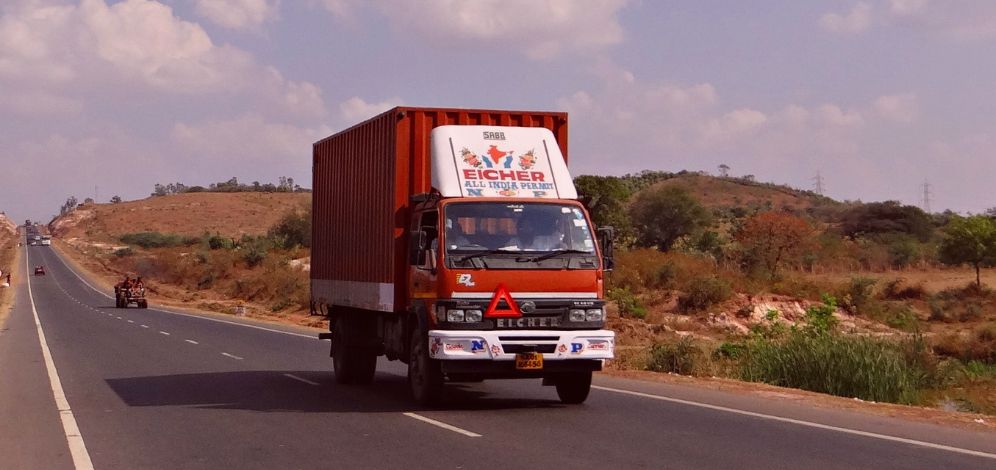 Truck moving on the road in India